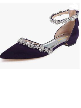 XYD Purple Pointed Toe Sparkly Rhinestones Ankle Strap D'Orsay Wedding Sandals